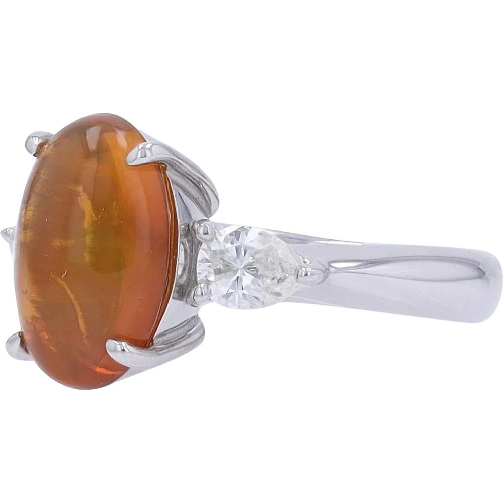 Platinum 900 Ring with 2.03 Carat Oval Opal and 0.54 Carat Pear Diamond Accents - Image 2