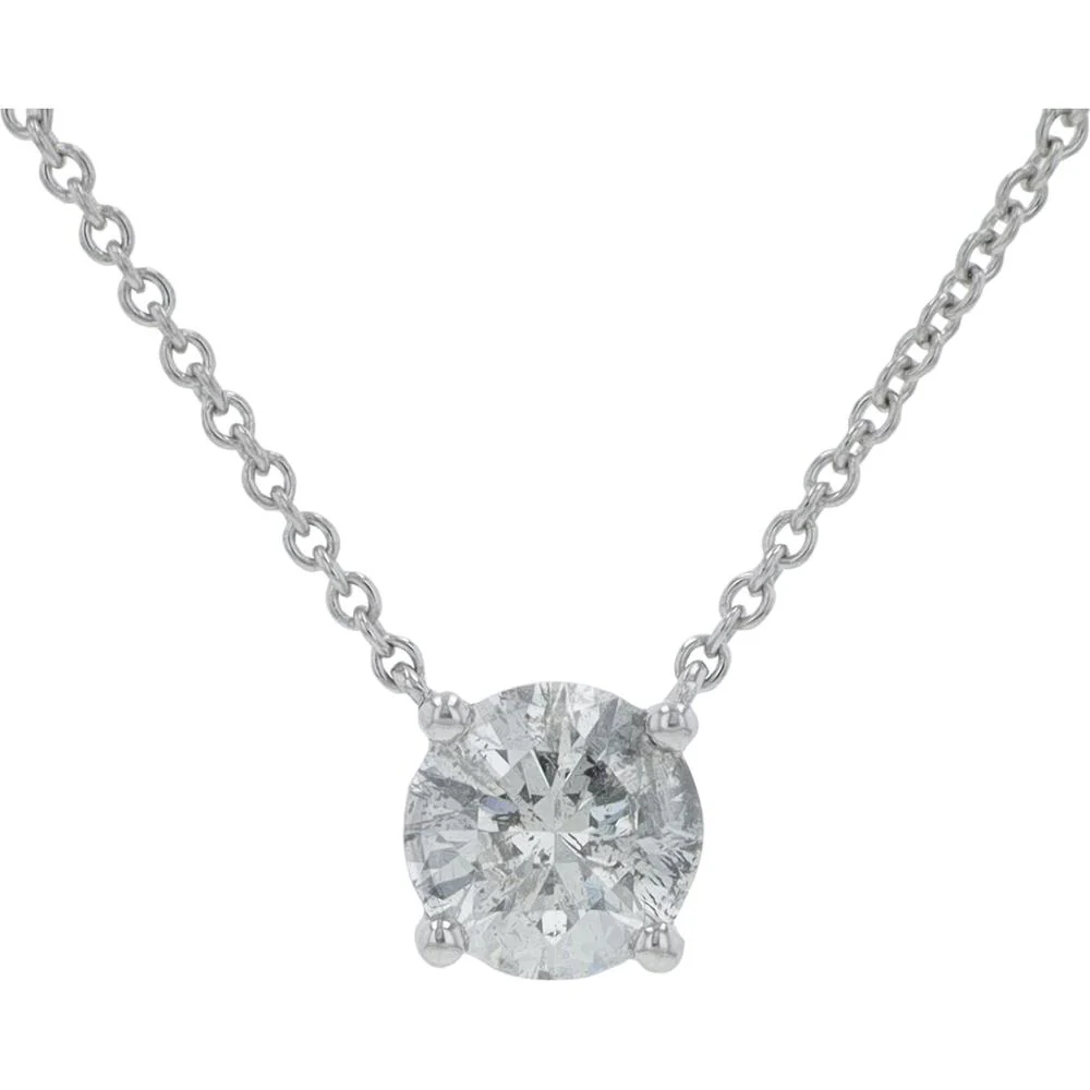Platinum 950 1.02 Carat Total Weight Diamond Solitaire Necklace - Round Diamond in Four - Prong Setting