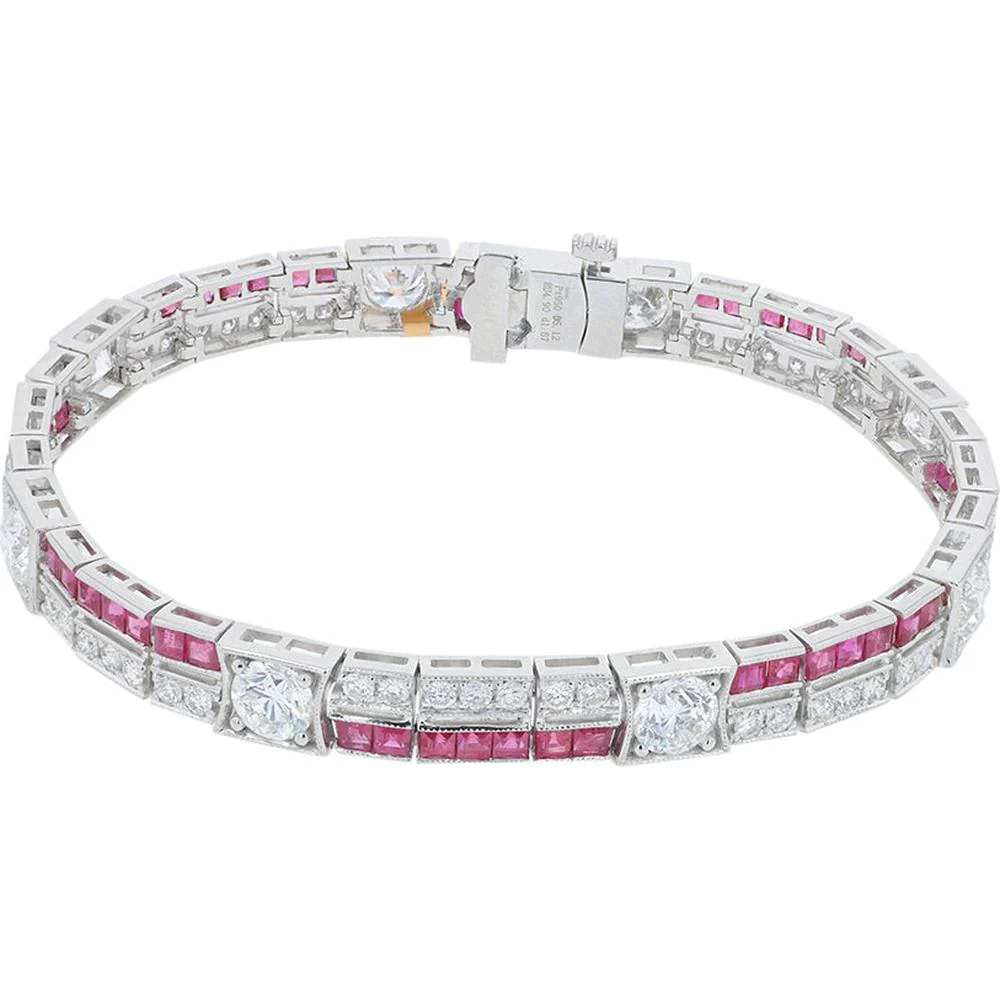 Platinum 950 Ruby and Diamond Tennis Bracelet - 6.79 Carat Total Ruby Weight, 4.90 Carat Total Diamond Weight - Image 2