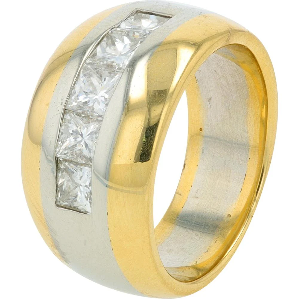 Platinum & 18K Yellow Gold 1.25 Carat Total Weight Princess Cut Diamond Ring