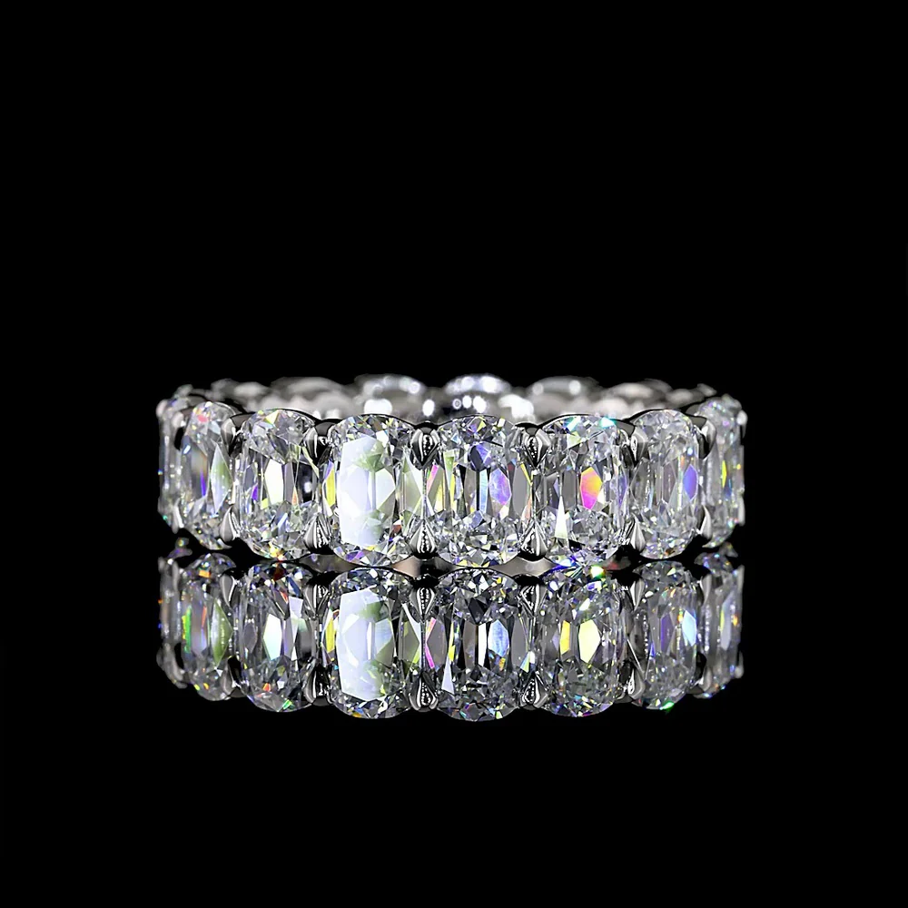 Platinum Antique Cushion Cut Lab Diamond Eternity Band with Prong Setting - 5.69 Carat Total Diamond Weight - Covaloro Fine Jewelry