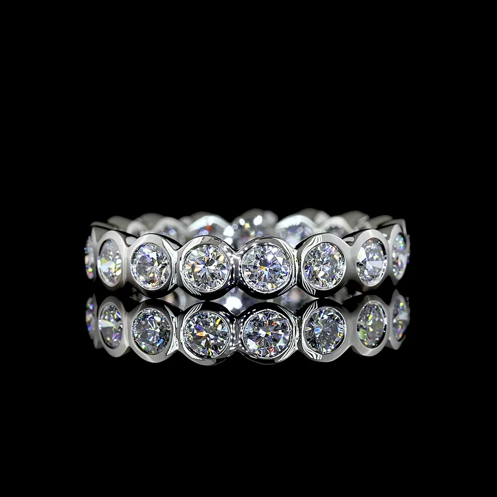 Platinum Bezel Set Round Lab Diamond Eternity Band - 1.58 Carat Total Weight E-F Color VS1 Clarity - Covaloro Fine Jewelry