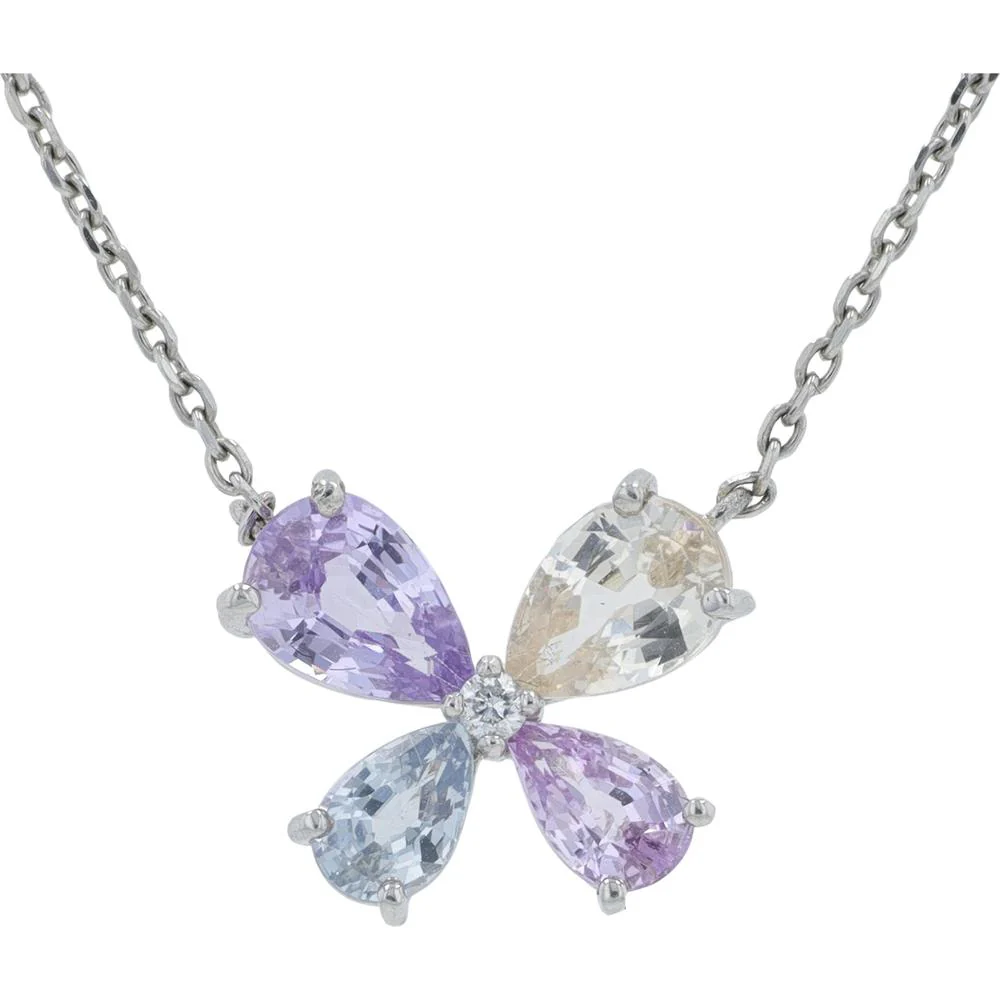 Platinum Butterfly Necklace with Unheated Lavender, Blue, and Yellow Sapphires - 1.52 Carat Total Gem Weight