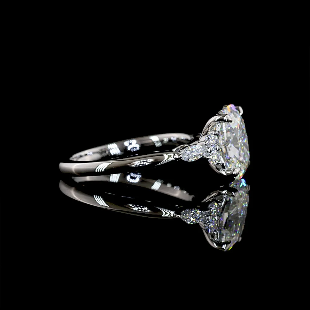 Platinum Cushion Brilliant Cut Lab Diamond Ring with Marquise and Round Side Stones - 2.83 Carat Total Diamond Weight, F VS1 - Covaloro Fine Jewelry - Image 2