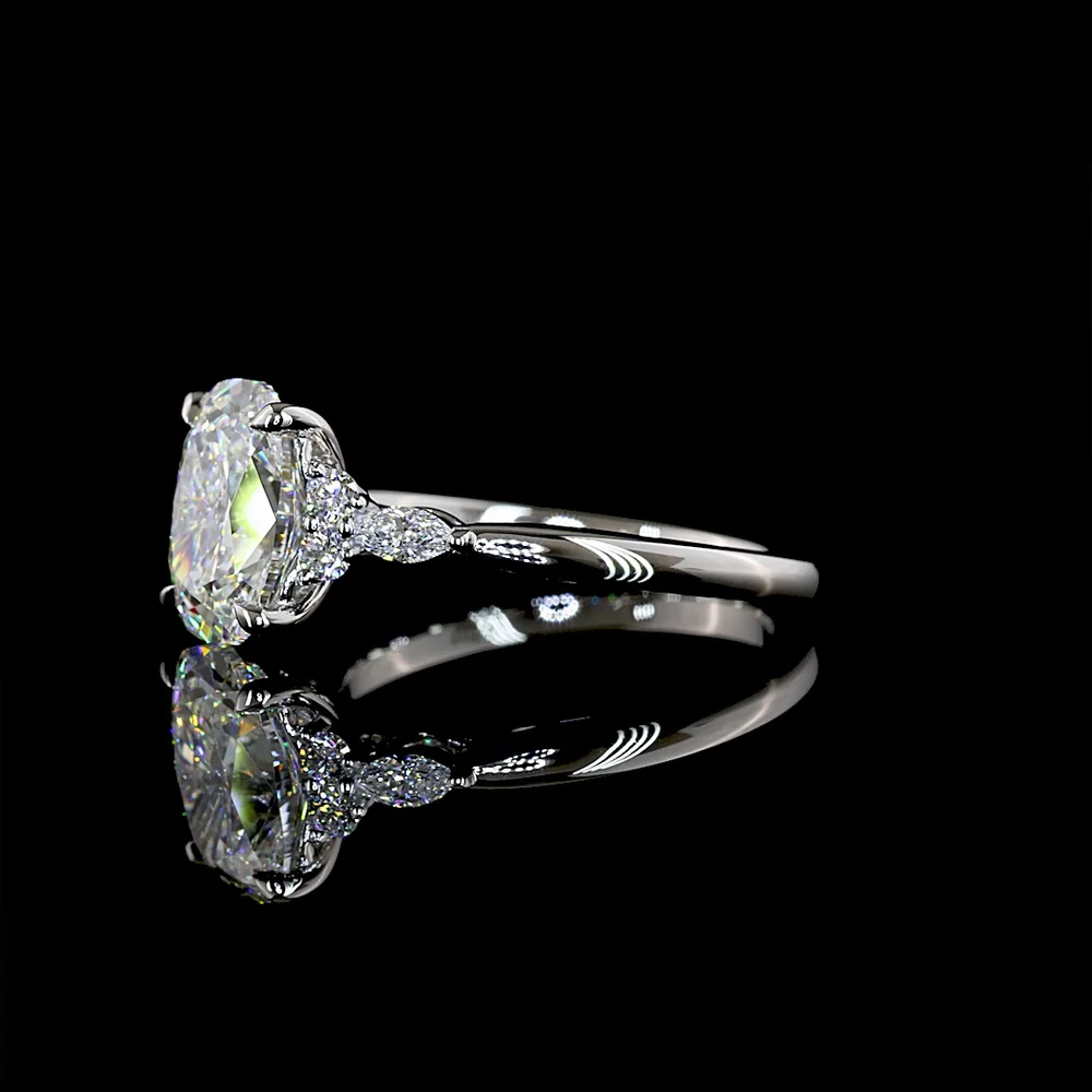 Platinum Cushion Brilliant Cut Lab Diamond Ring with Marquise and Round Side Stones - 2.83 Carat Total Diamond Weight, F VS1 - Covaloro Fine Jewelry - Image 3