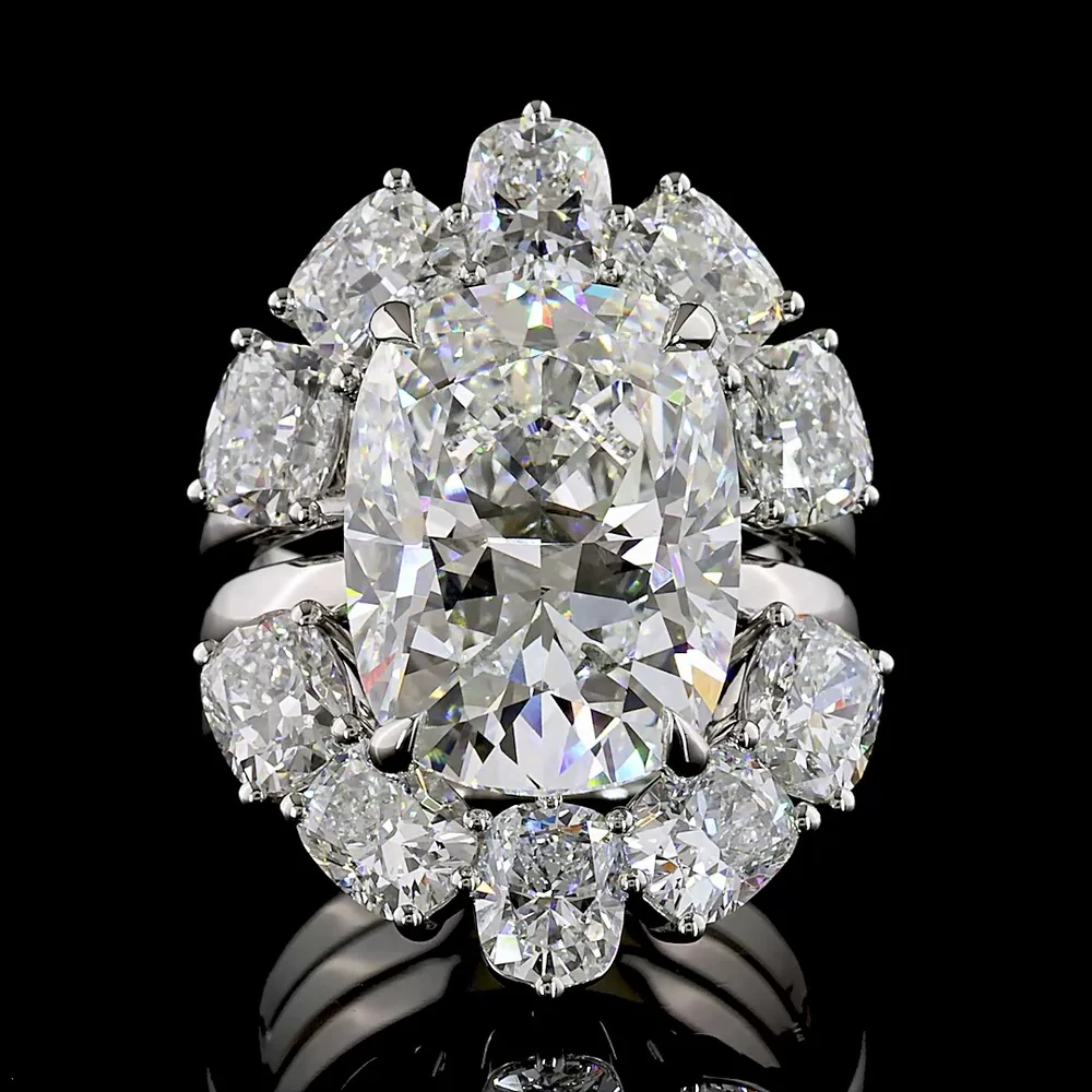 Platinum Cushion Cut Halo Diamond Ring with 8.05 Carat Center and 12.66 Total Carat Weight - IGI Certified E-F VVS2 Lab Grown Diamonds - Covaloro Fine Jewelry - Image 2