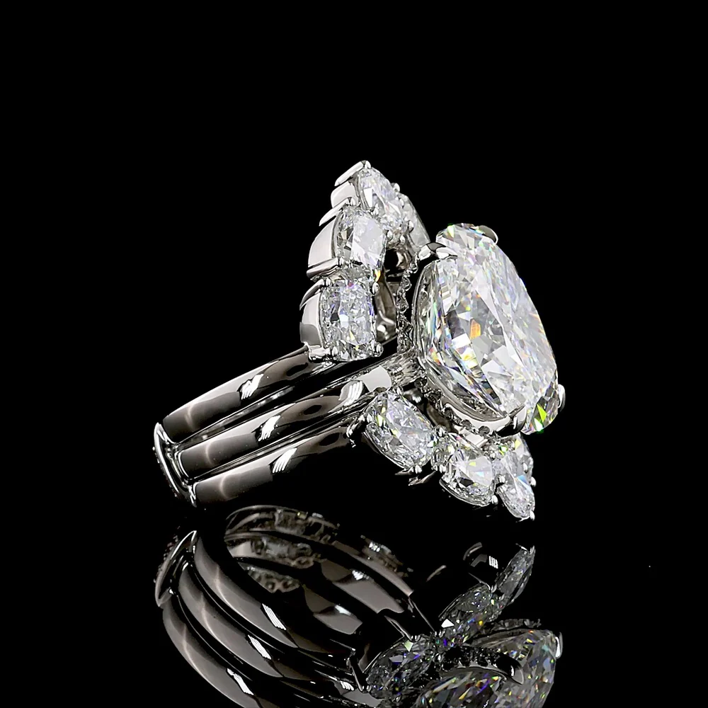 Platinum Cushion Cut Halo Diamond Ring with 8.05 Carat Center and 12.66 Total Carat Weight - IGI Certified E-F VVS2 Lab Grown Diamonds - Covaloro Fine Jewelry - Image 3