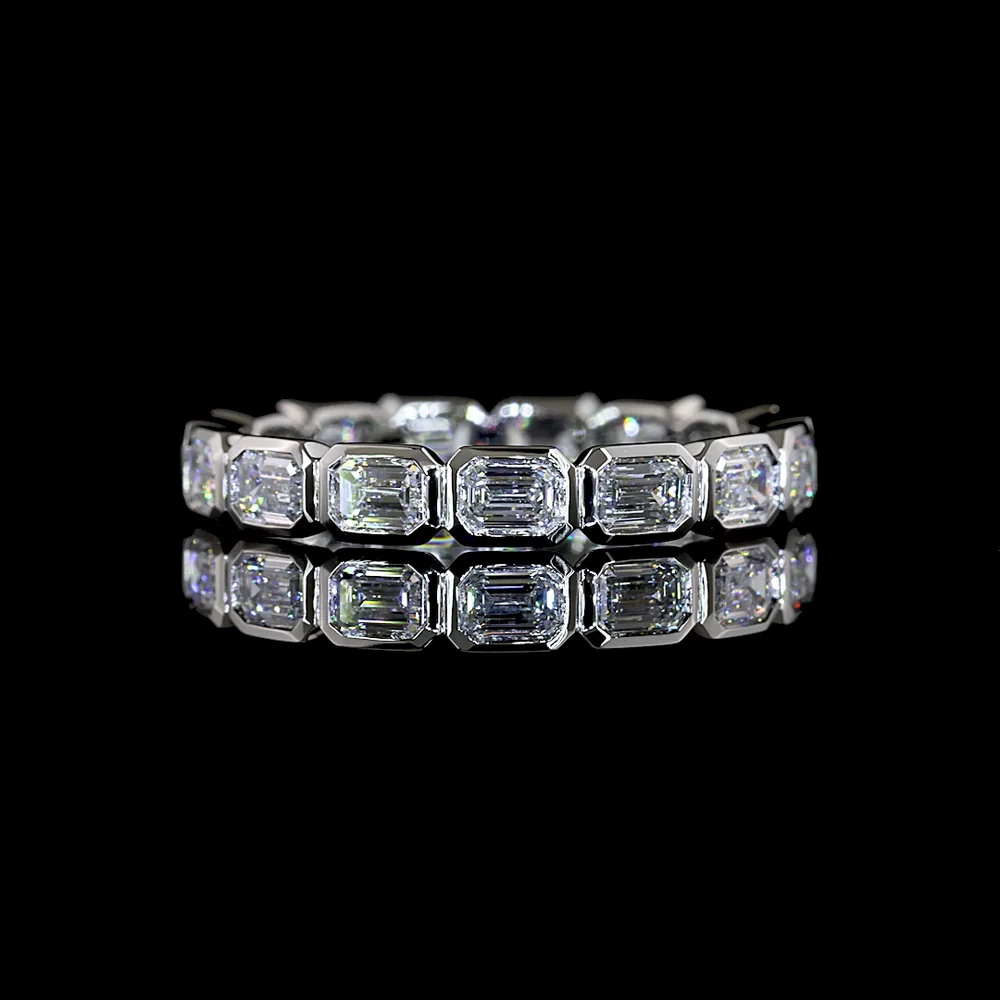 Platinum East-West Bezel Set Emerald Cut Lab Diamond Eternity Band - 1.52 Carat Total Weight, 15 Stones - Covaloro Fine Jewelry