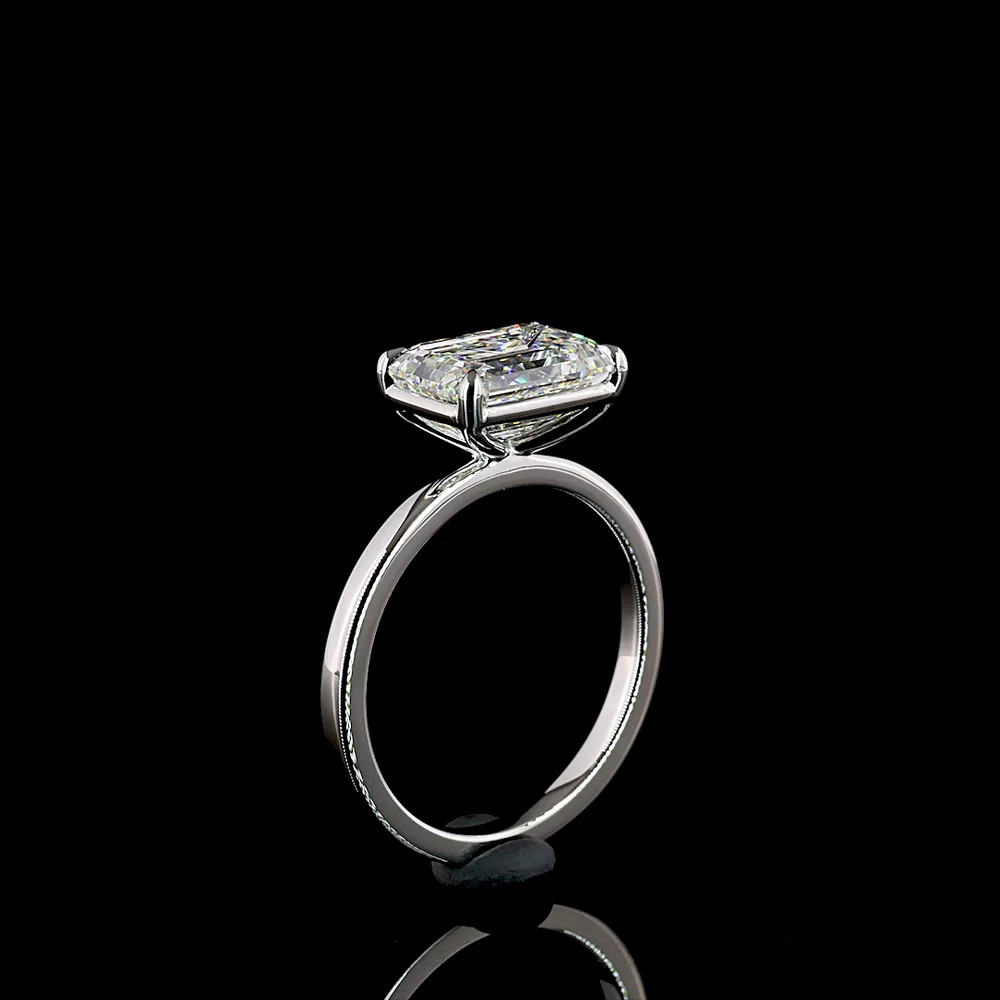 Platinum East-West Emerald Cut Lab Diamond Solitaire Ring - 3.06 Carat E VVS2 IGI Certified - Covaloro Fine Jewelry - Image 4