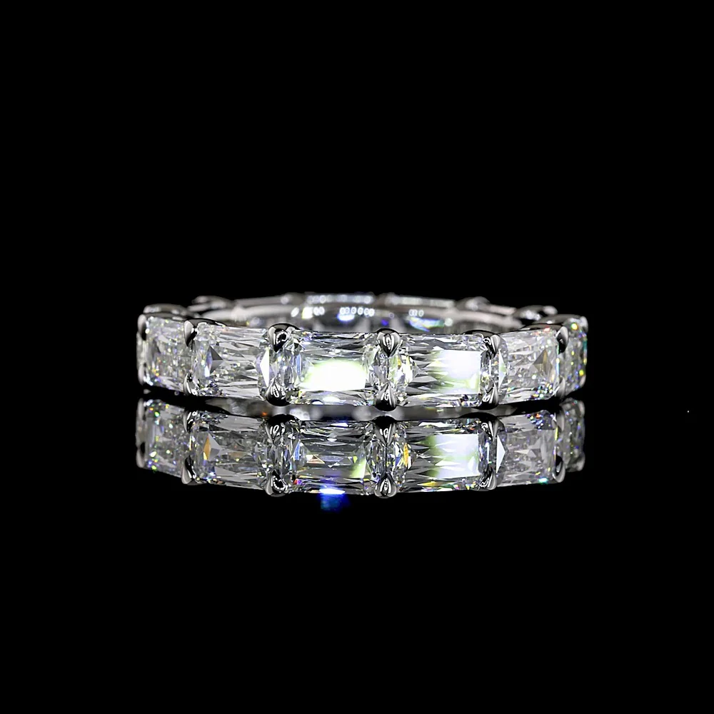 Platinum East-West Eternity Band with 4.56 Carat Criss Cut Lab Diamonds (E-F Color, VS1 Clarity) - 13 Stone Prong Set Ring - Covaloro Fine Jewelry