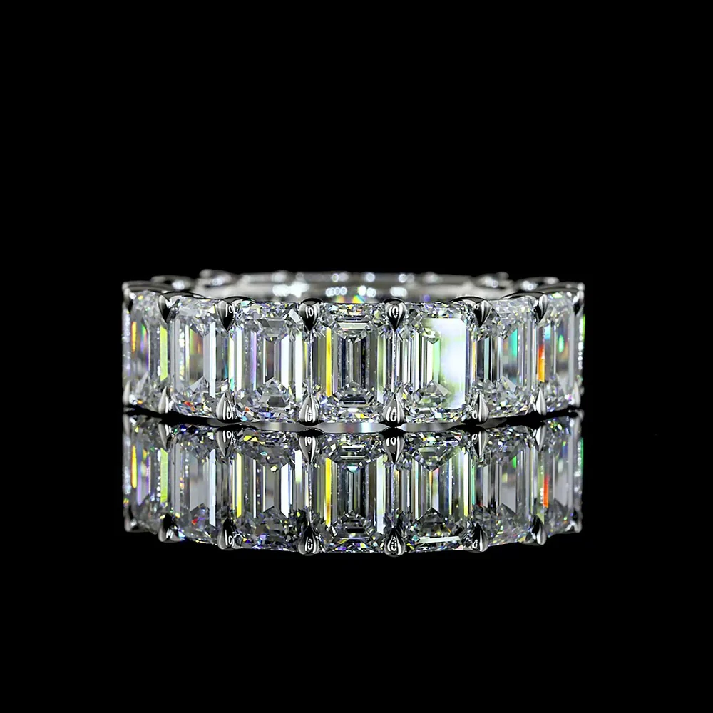 Platinum Emerald Cut Lab Diamond Eternity Band - 17 Stones, 8.51 Carat Total Weight, E-F Color, VS1 Clarity - Covaloro Fine Jewelry