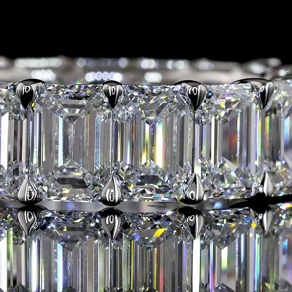 Platinum Emerald Cut Lab Diamond Eternity Band - 17 Stones, 8.51 Carat Total Weight, E-F Color, VS1 Clarity - Covaloro Fine Jewelry - Image 2
