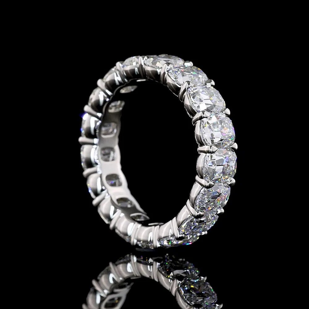 Platinum Eternity Band with 17 Antique Cushion Cut Lab Diamonds in Prong Setting - 6.80 Carat Total Weight, F VS2 Color Clarity - Covaloro Fine Jewelry - Image 3