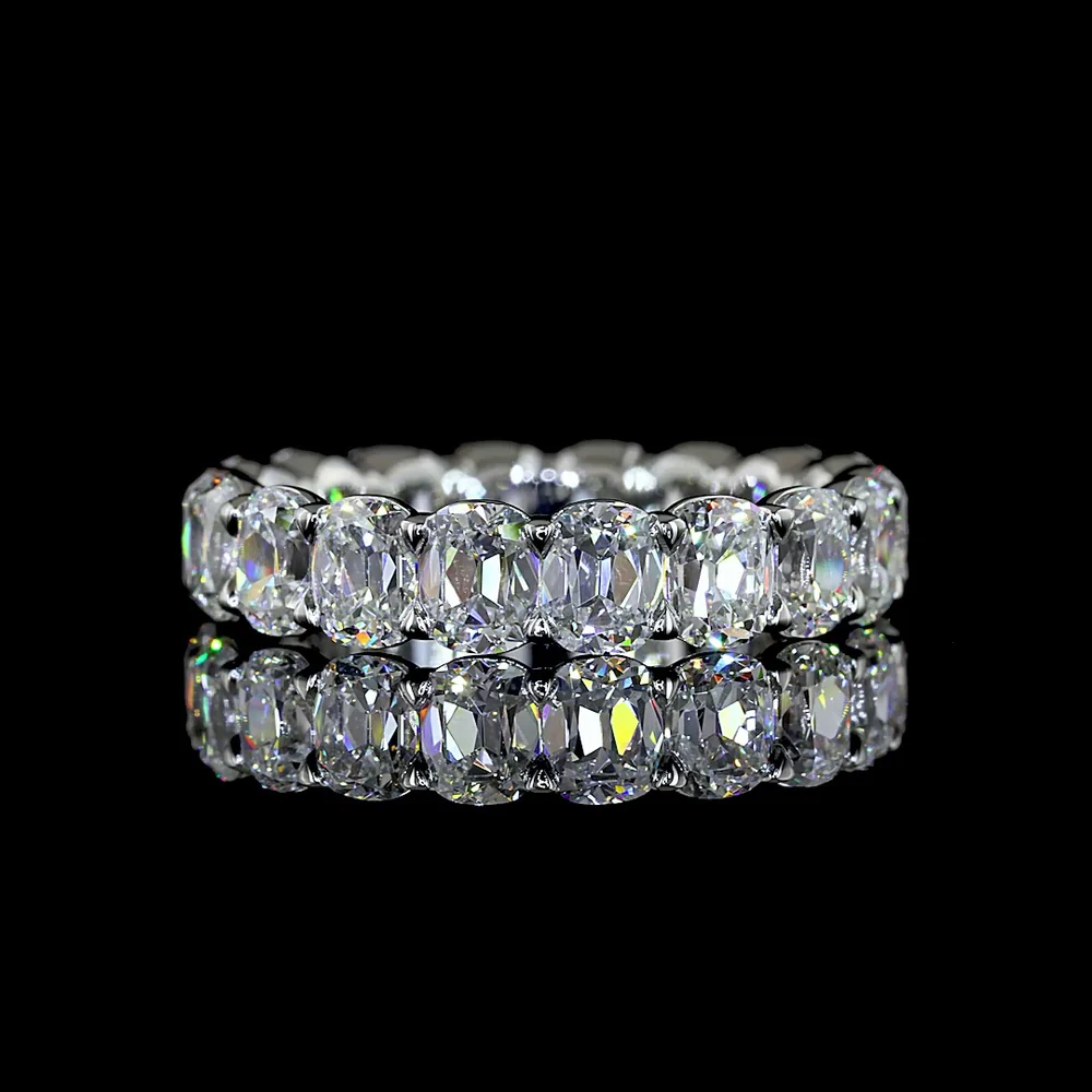 Platinum Eternity Band with 18 Antique Cushion Cut Lab Grown Diamonds - 4.08 Carats Total Weight, E-F Color, VS Clarity - Covaloro Fine Jewelry