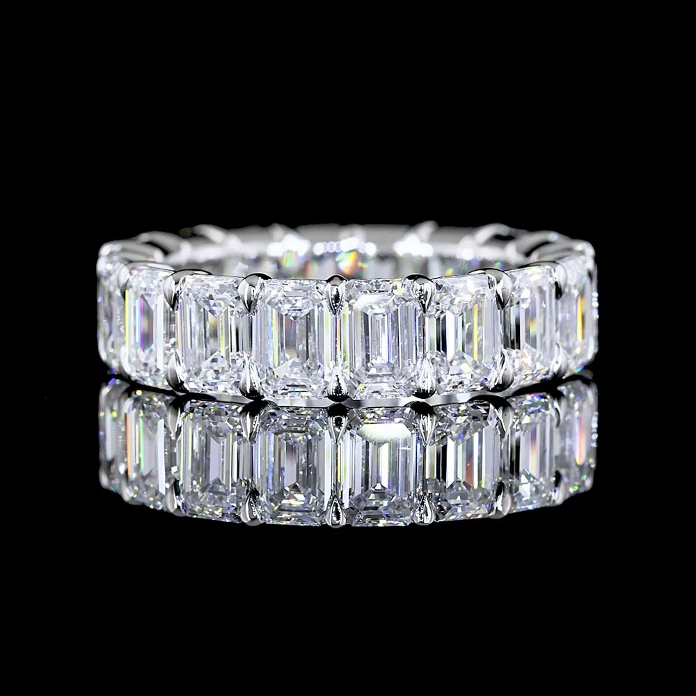 Platinum Eternity Band with 18 Emerald Cut Lab Diamonds in Prong Setting - 6.89 Carat Total Weight, E-F Color VS1 Clarity - Covaloro Fine Jewelry