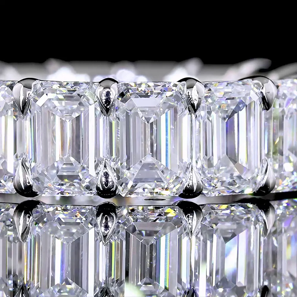 Platinum Eternity Band with 18 Emerald Cut Lab Diamonds in Prong Setting - 6.89 Carat Total Weight, E-F Color VS1 Clarity - Covaloro Fine Jewelry - Image 2