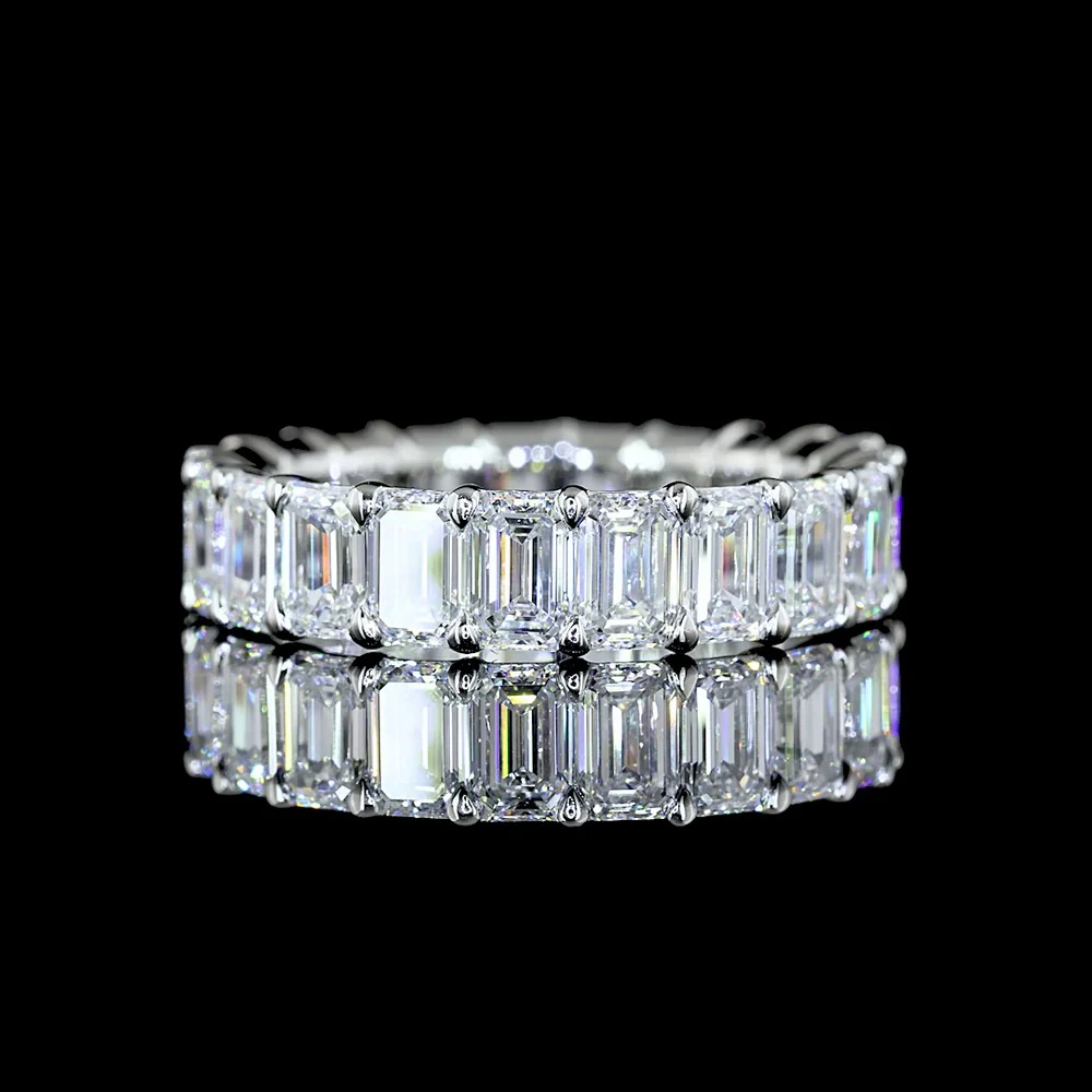 Platinum Eternity Band with 21 North-South Prong Set Emerald Cut Lab Diamonds - 4.73 Carat Total Weight - Covaloro Fine Jewelry