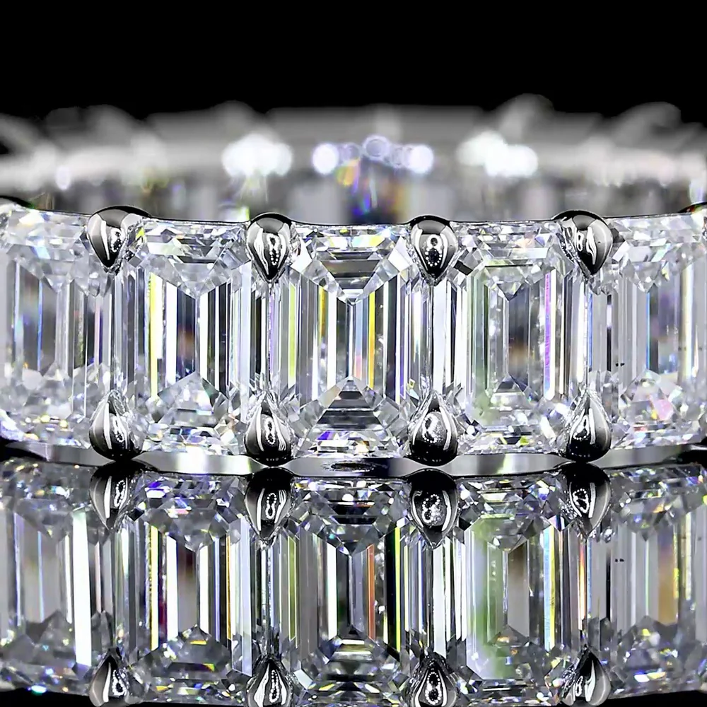Platinum Eternity Band with 21 North-South Prong Set Emerald Cut Lab Diamonds - 4.73 Carat Total Weight - Covaloro Fine Jewelry - Image 2