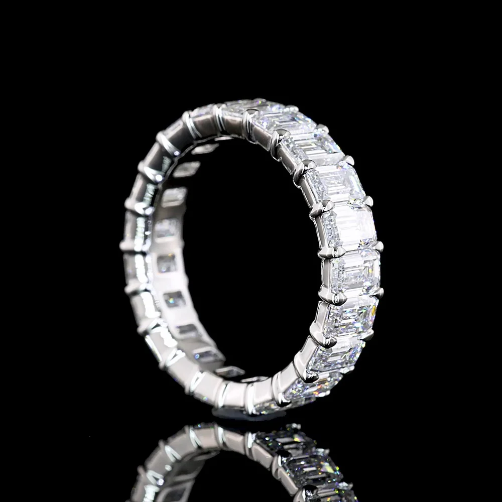 Platinum Eternity Band with 21 North-South Prong Set Emerald Cut Lab Diamonds - 4.73 Carat Total Weight - Covaloro Fine Jewelry - Image 3