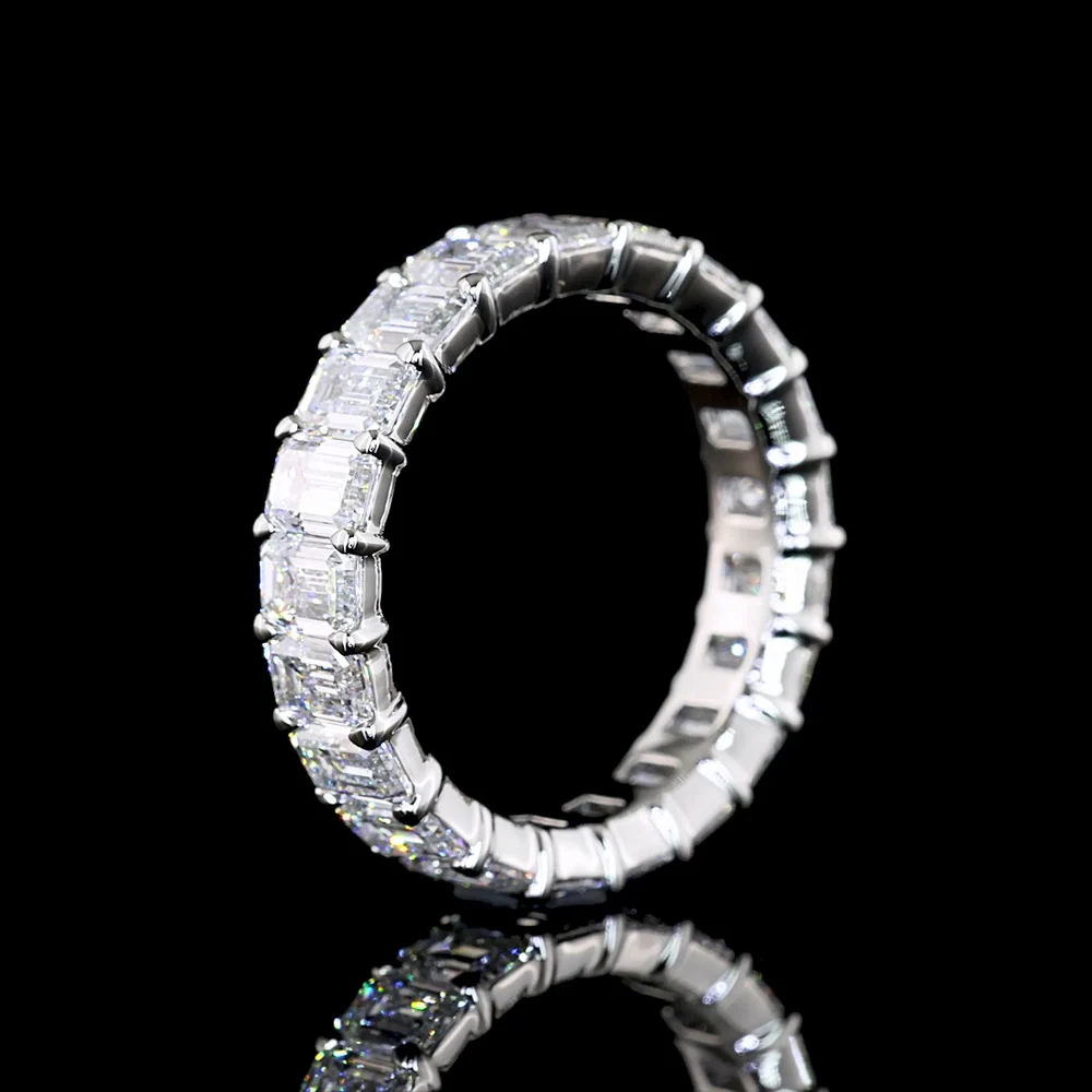 Platinum Eternity Band with 21 North-South Prong Set Emerald Cut Lab Diamonds - 4.73 Carat Total Weight - Covaloro Fine Jewelry - Image 4
