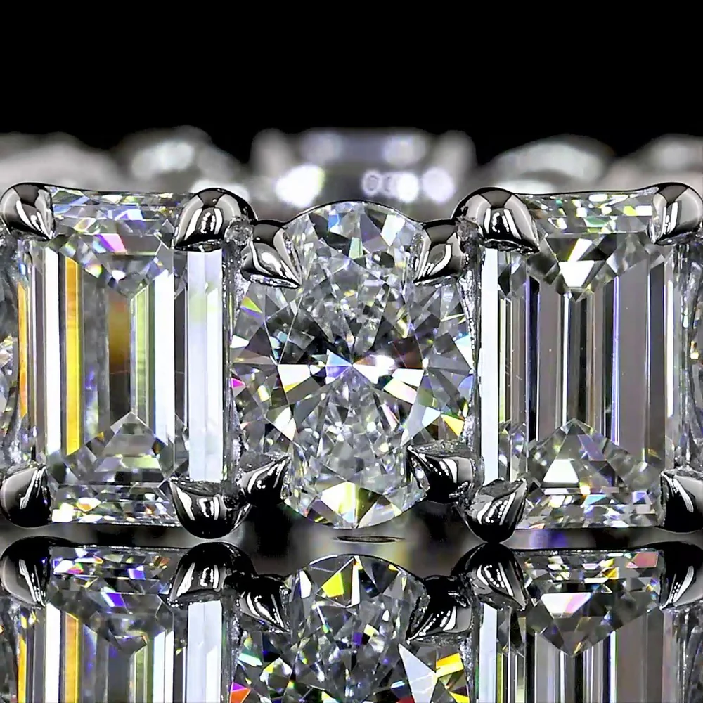 Platinum Eternity Band with Alternating Emerald and Oval Cut Lab Diamonds - 5.26 Carat Total Weight, E-F VS Clarity - Covaloro Fine Jewelry - Image 2
