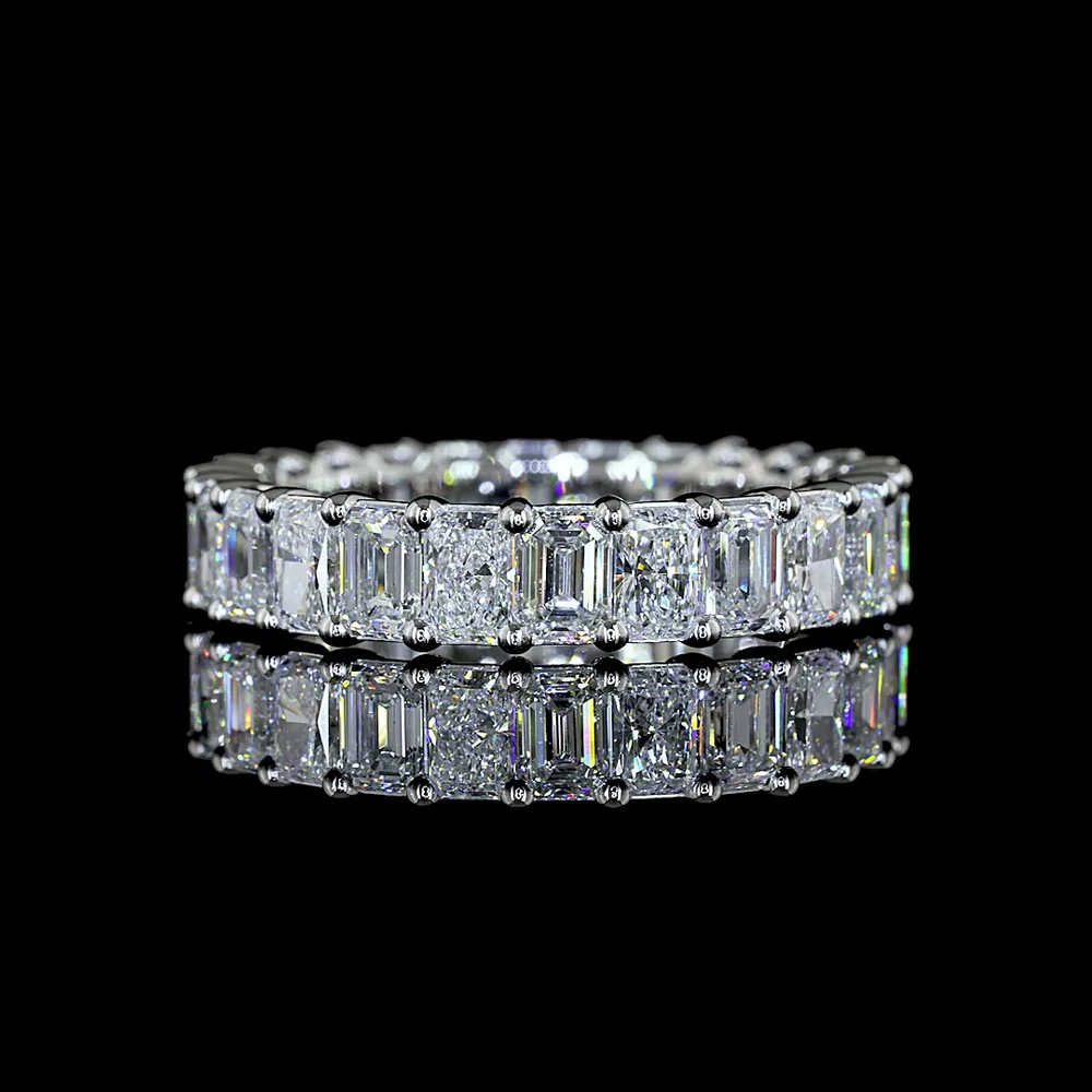 Platinum Eternity Band with Alternating Emerald and Radiant Cut Lab Diamonds - 3.87 Carats Total Diamond Weight - Covaloro Fine Jewelry