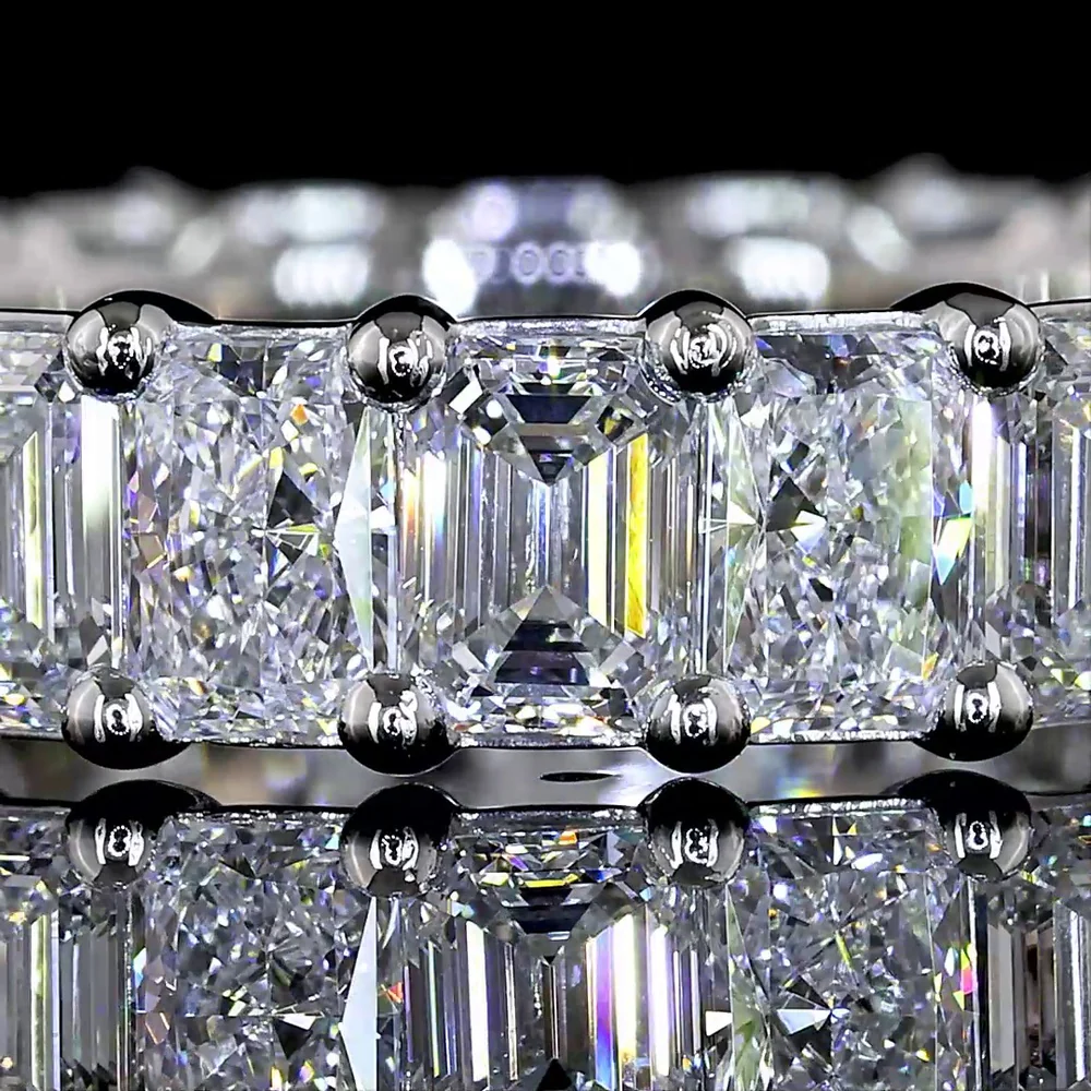 Platinum Eternity Band with Alternating Emerald and Radiant Cut Lab Diamonds - 3.87 Carats Total Diamond Weight - Covaloro Fine Jewelry - Image 2