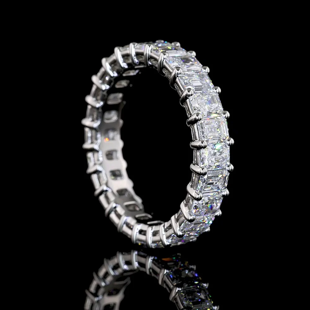 Platinum Eternity Band with Alternating Emerald and Radiant Cut Lab Diamonds - 3.87 Carats Total Diamond Weight - Covaloro Fine Jewelry - Image 3