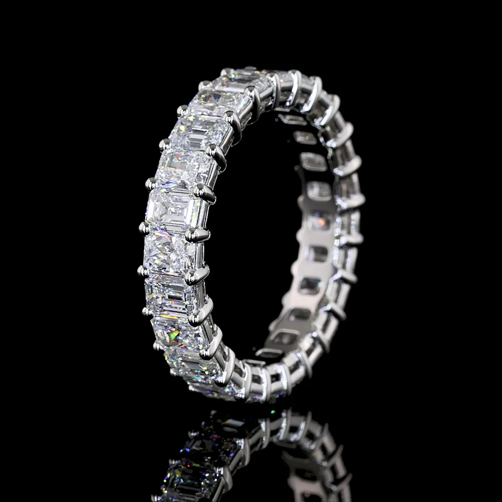 Platinum Eternity Band with Alternating Emerald and Radiant Cut Lab Diamonds - 3.87 Carats Total Diamond Weight - Covaloro Fine Jewelry - Image 4
