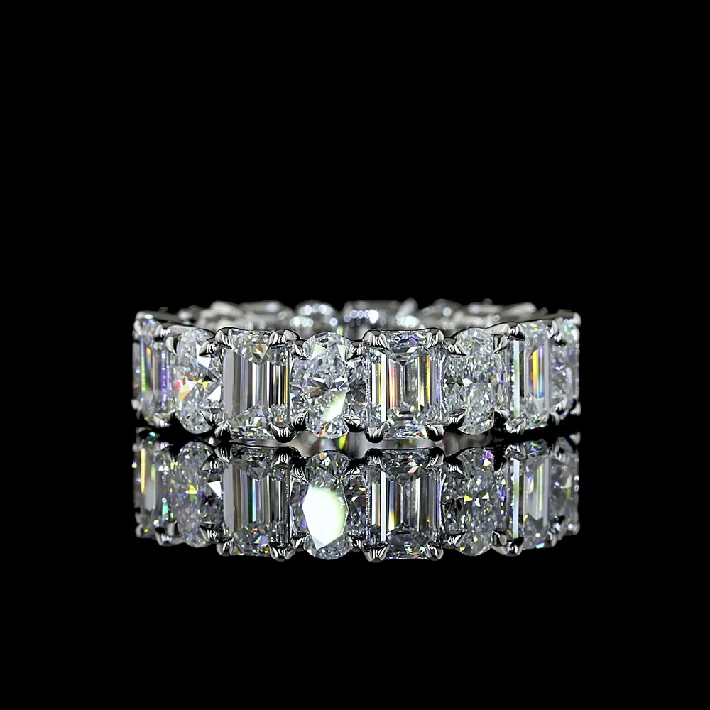 Platinum Eternity Band with Alternating Emerald Cut and Oval Cut Lab Diamonds - 5.23 Total Carat Weight, E-F VS Clarity - Covaloro Fine Jewelry