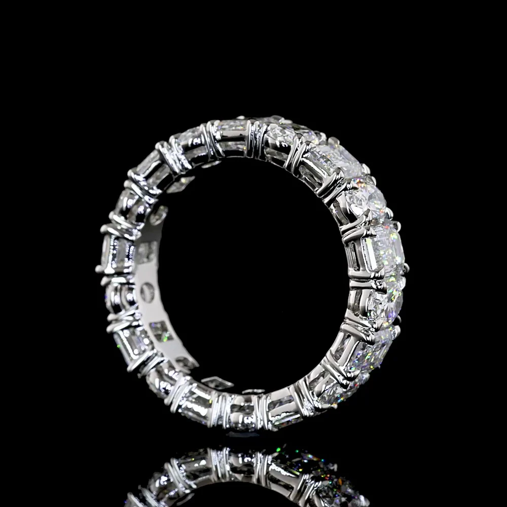 Platinum Eternity Band with Alternating Emerald Cut and Oval Cut Lab Diamonds - 5.23 Total Carat Weight, E-F VS Clarity - Covaloro Fine Jewelry - Image 3
