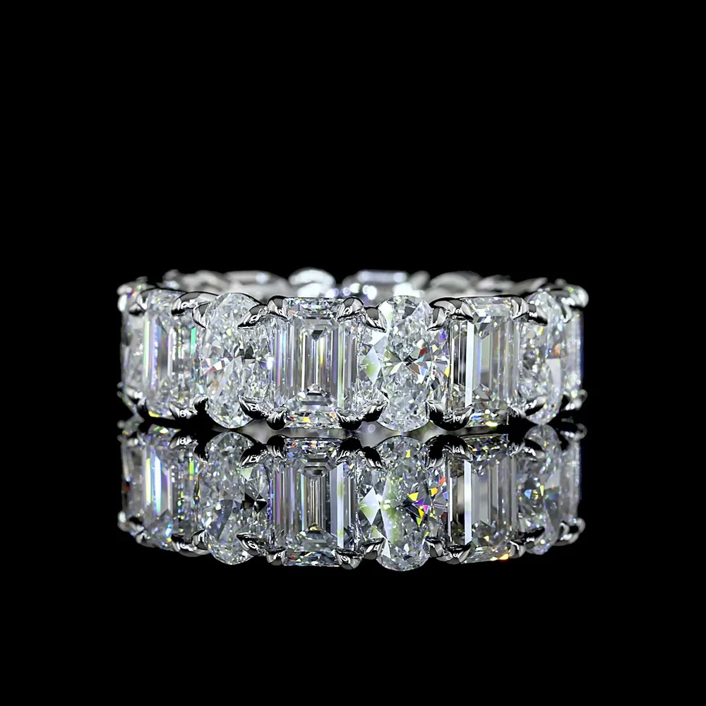 Platinum Eternity Band with Alternating Emerald Cut and Oval Cut Lab Diamonds - 6.70 Carats Total Diamond Weight - Covaloro Fine Jewelry