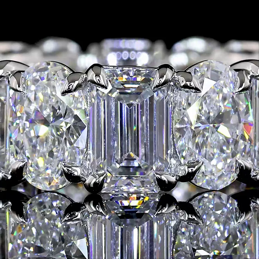 Platinum Eternity Band with Alternating Emerald Cut and Oval Cut Lab Diamonds - 6.70 Carats Total Diamond Weight - Covaloro Fine Jewelry - Image 2