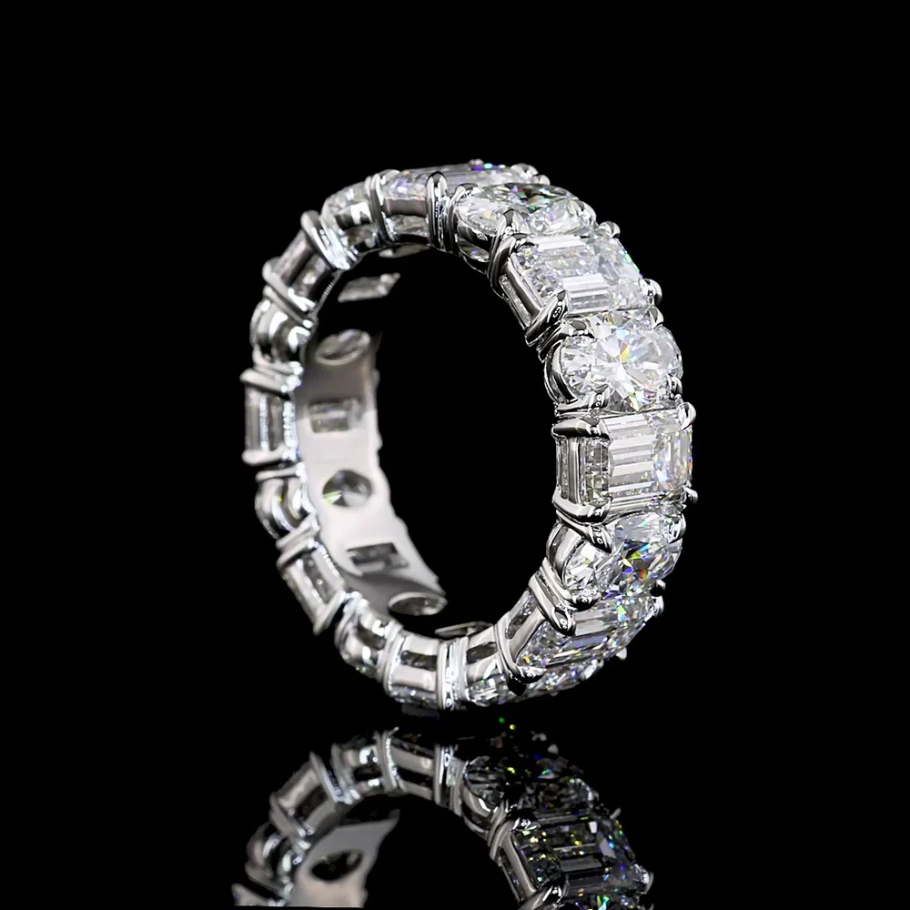Platinum Eternity Band with Alternating Emerald Cut and Oval Cut Lab Diamonds - 6.70 Carats Total Diamond Weight - Covaloro Fine Jewelry - Image 3