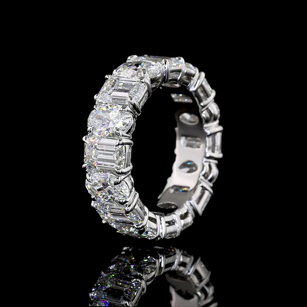 Platinum Eternity Band with Alternating Emerald Cut and Oval Cut Lab Diamonds - 6.70 Carats Total Diamond Weight - Covaloro Fine Jewelry - Image 4