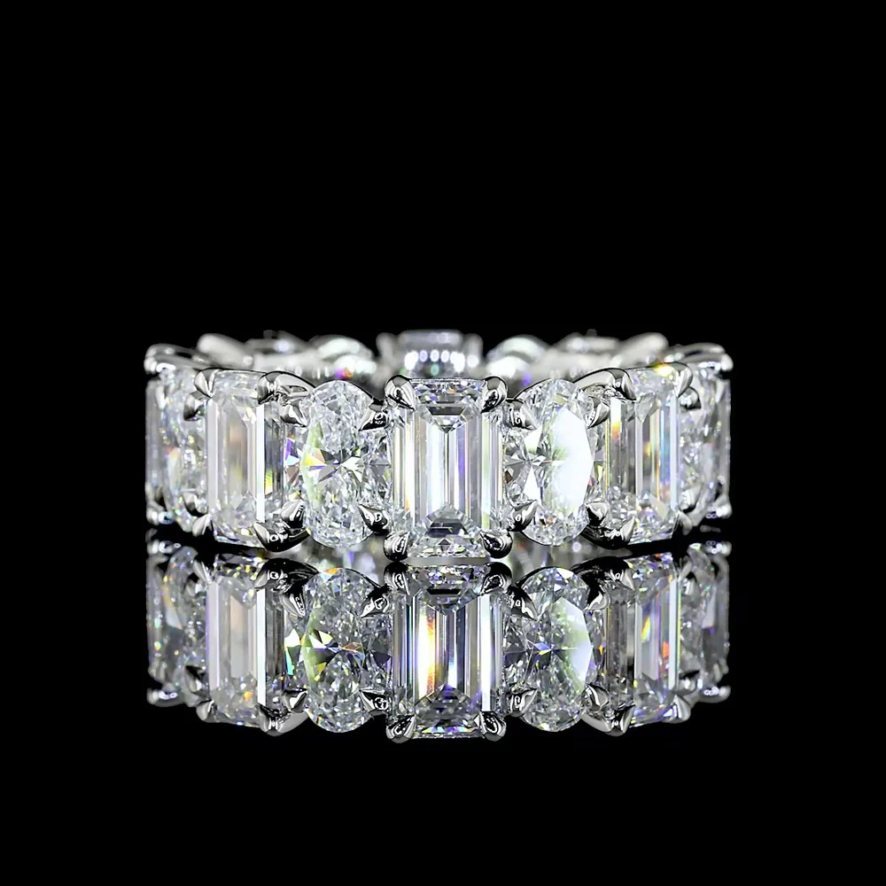 Platinum Eternity Band with Alternating Emerald Cut and Oval Cut Lab Diamonds - 7.10 Carats Total Diamond Weight - Covaloro Fine Jewelry