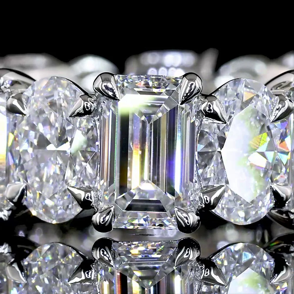 Platinum Eternity Band with Alternating Emerald Cut and Oval Cut Lab Diamonds - 7.10 Carats Total Diamond Weight - Covaloro Fine Jewelry - Image 2