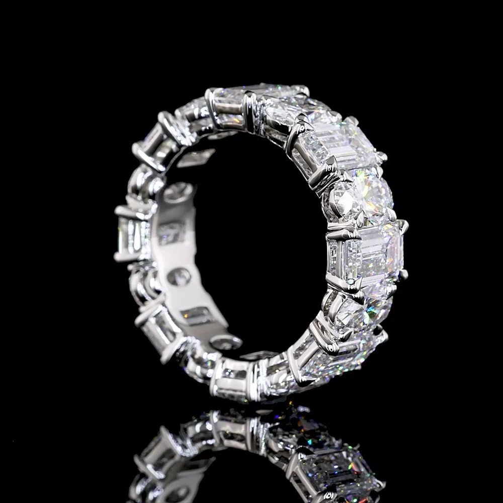 Platinum Eternity Band with Alternating Emerald Cut and Oval Cut Lab Diamonds - 7.10 Carats Total Diamond Weight - Covaloro Fine Jewelry - Image 3