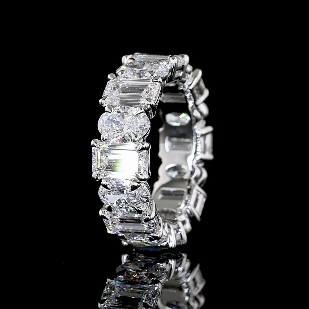 Platinum Eternity Band with Alternating Emerald Cut and Oval Cut Lab Diamonds - 7.10 Carats Total Diamond Weight - Covaloro Fine Jewelry - Image 4