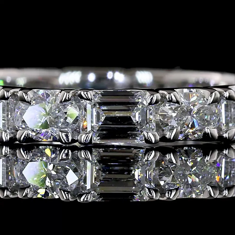 Platinum Eternity Band with East-West Emerald Cut and Oval Cut Lab Diamonds - 1.73 Carats Total Diamond Weight, E-F VS Clarity - Covaloro Fine Jewelry - Image 2
