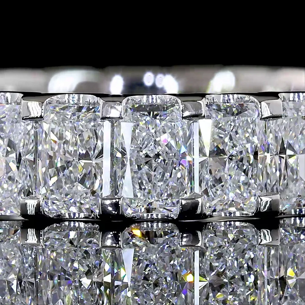 Platinum Eternity Band with North-South Prong Set Radiant Cut Lab Diamonds - 3.67 Carat Total Weight, E-F Color, VS Clarity - Covaloro Fine Jewelry - Image 2