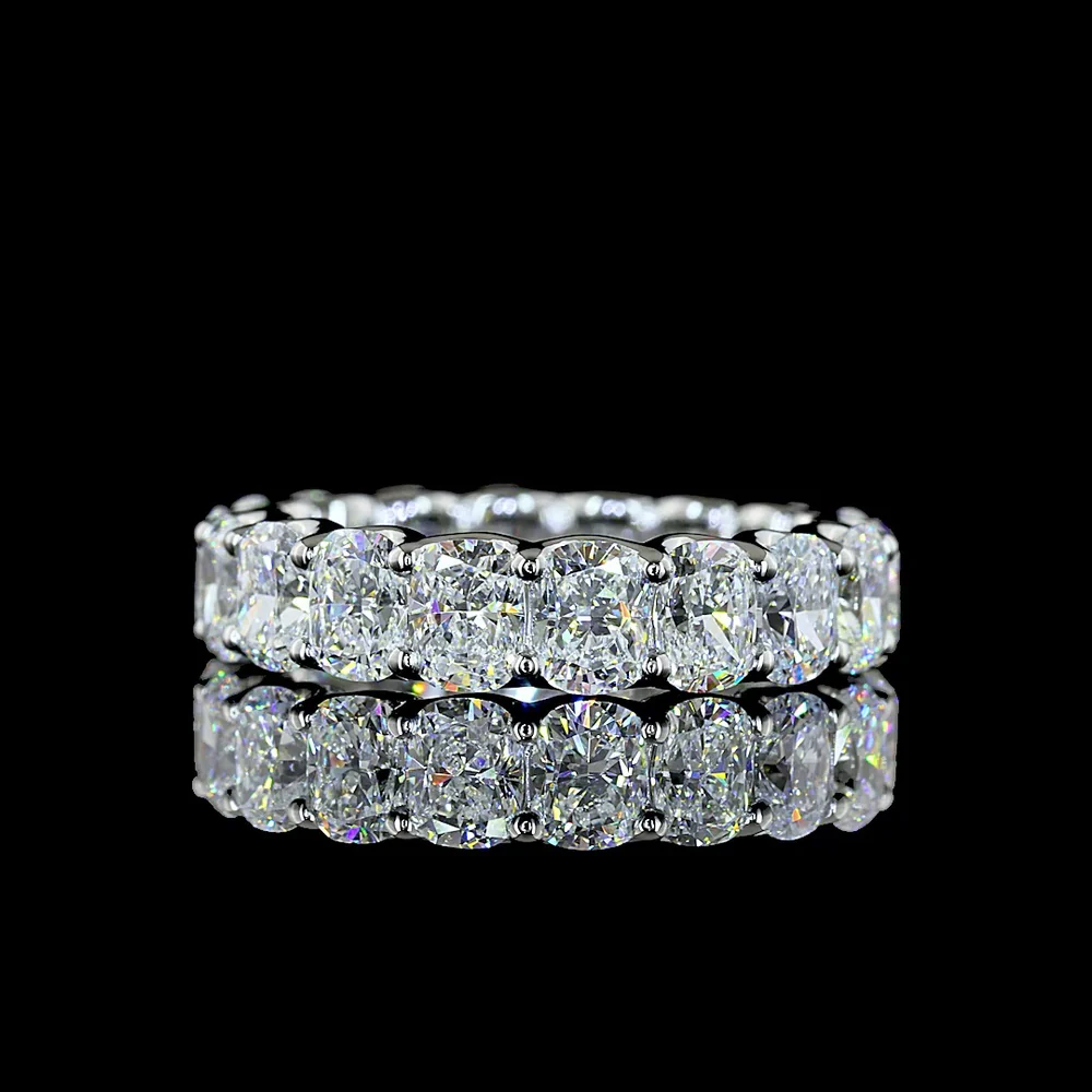Platinum Eternity Band with U-Prong Set Cushion Brilliant Cut Lab Diamonds - 4.14 Carat Total Diamond Weight, 18 Stones, VS Clarity - Covaloro Fine Jewelry