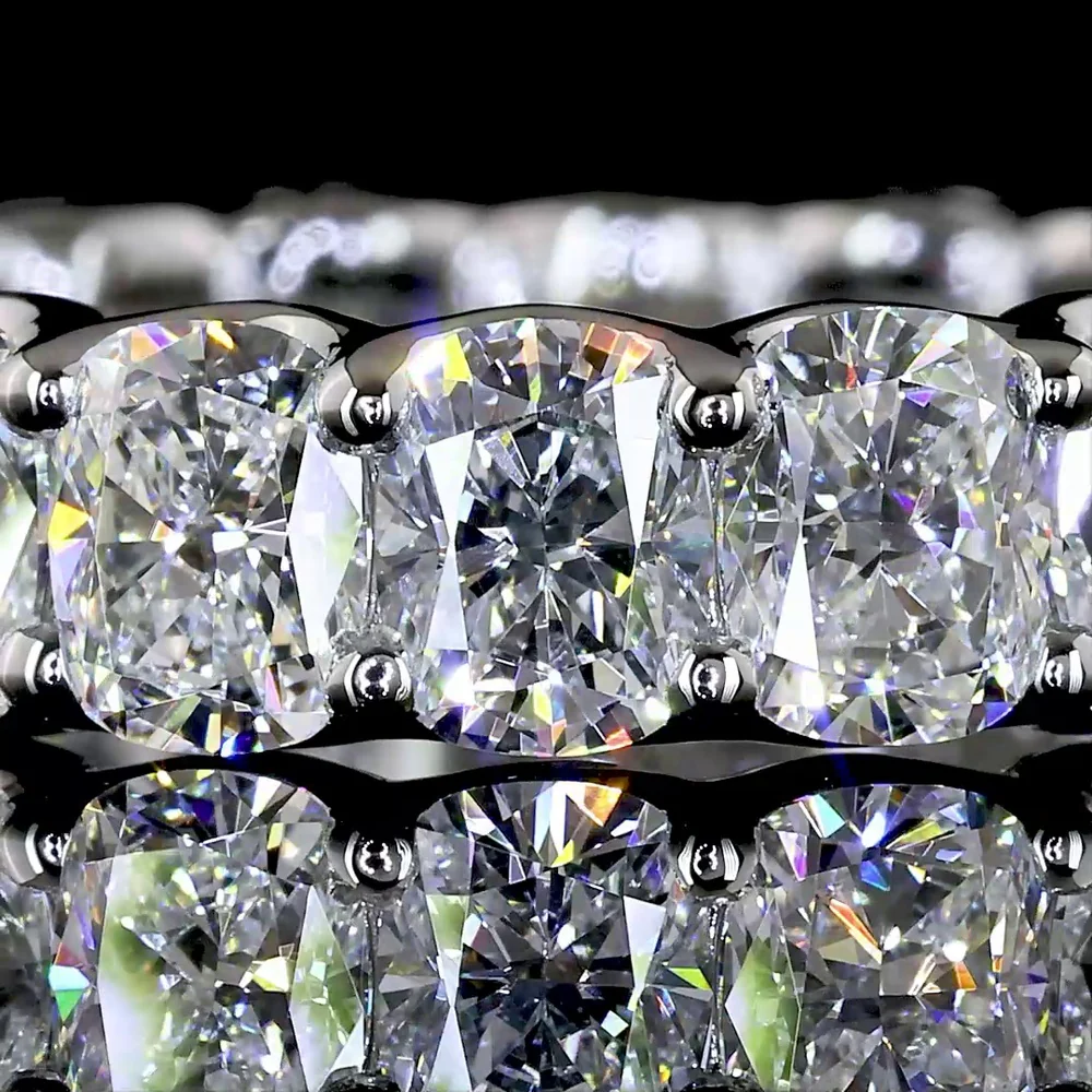 Platinum Eternity Band with U-Prong Set Cushion Brilliant Cut Lab Diamonds - 4.14 Carat Total Diamond Weight, 18 Stones, VS Clarity - Covaloro Fine Jewelry - Image 2