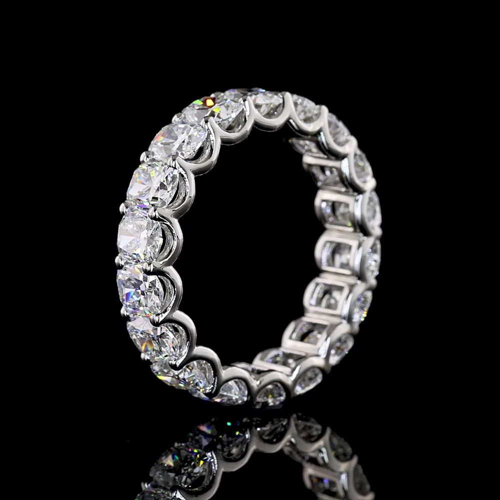 Platinum Eternity Band with U-Prong Set Cushion Brilliant Cut Lab Diamonds - 4.14 Carat Total Diamond Weight, 18 Stones, VS Clarity - Covaloro Fine Jewelry - Image 4