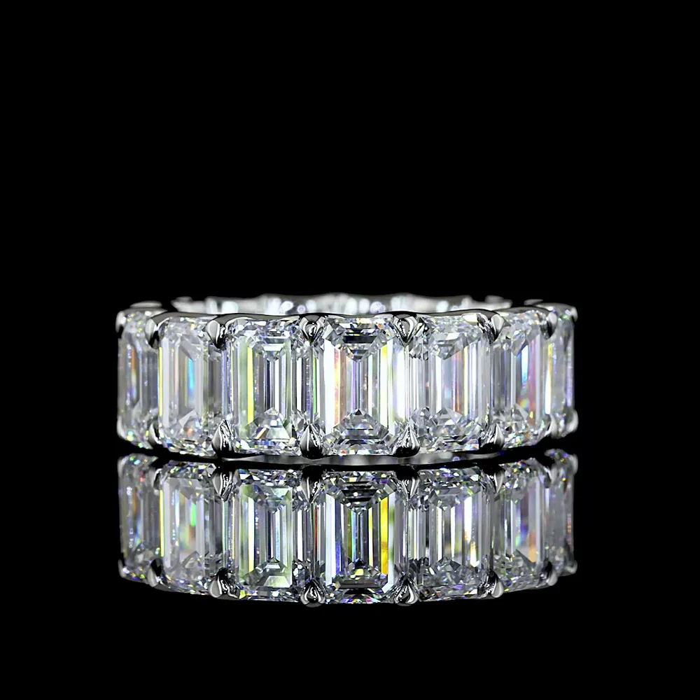 Platinum Eternity Band with U Prong Set Emerald Cut Lab Diamonds - 9.09 Carat Total Diamond Weight - Covaloro Fine Jewelry