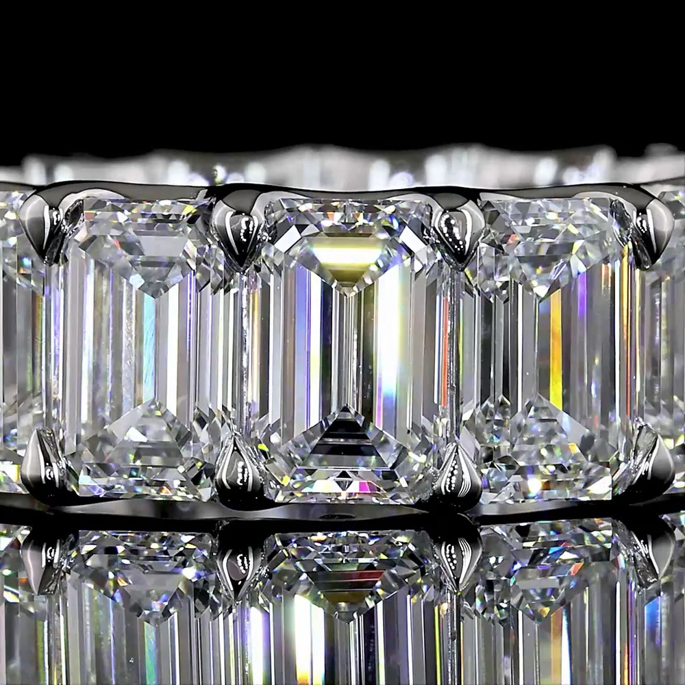 Platinum Eternity Band with U Prong Set Emerald Cut Lab Diamonds - 9.09 Carat Total Diamond Weight - Covaloro Fine Jewelry - Image 2