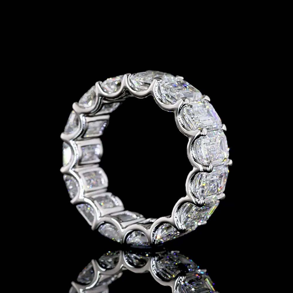 Platinum Eternity Band with U Prong Set Emerald Cut Lab Diamonds - 9.09 Carat Total Diamond Weight - Covaloro Fine Jewelry - Image 3