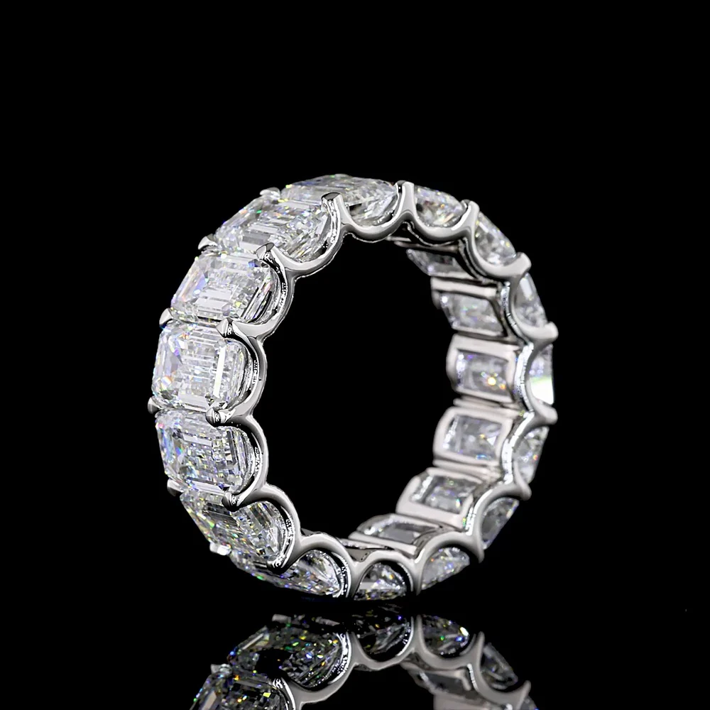 Platinum Eternity Band with U Prong Set Emerald Cut Lab Diamonds - 9.09 Carat Total Diamond Weight - Covaloro Fine Jewelry - Image 4