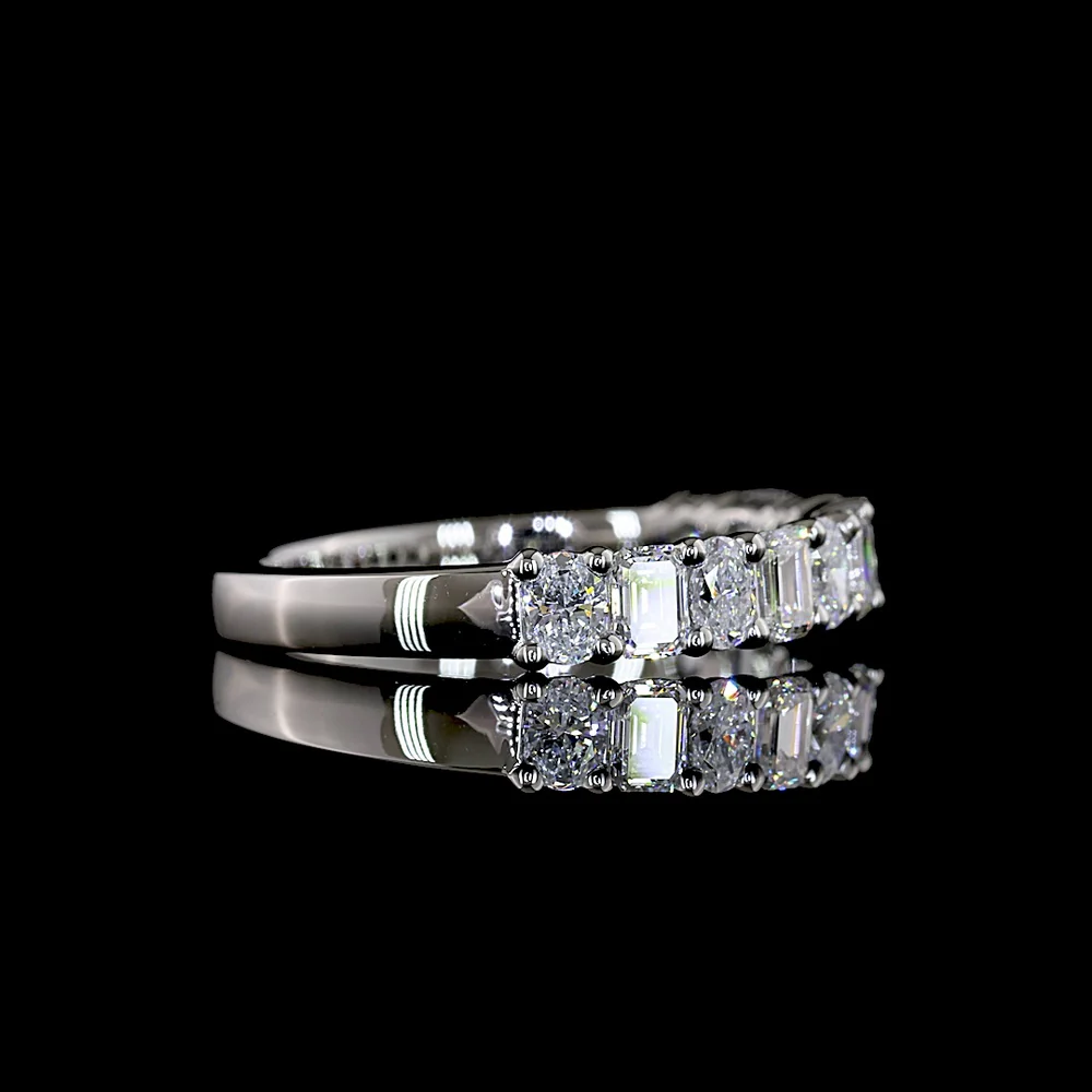 Platinum Half Eternity Band with Alternating Emerald Cut and Oval Cut Lab Diamonds - 0.91 Carat Total Diamond Weight - Covaloro Fine Jewelry - Image 2