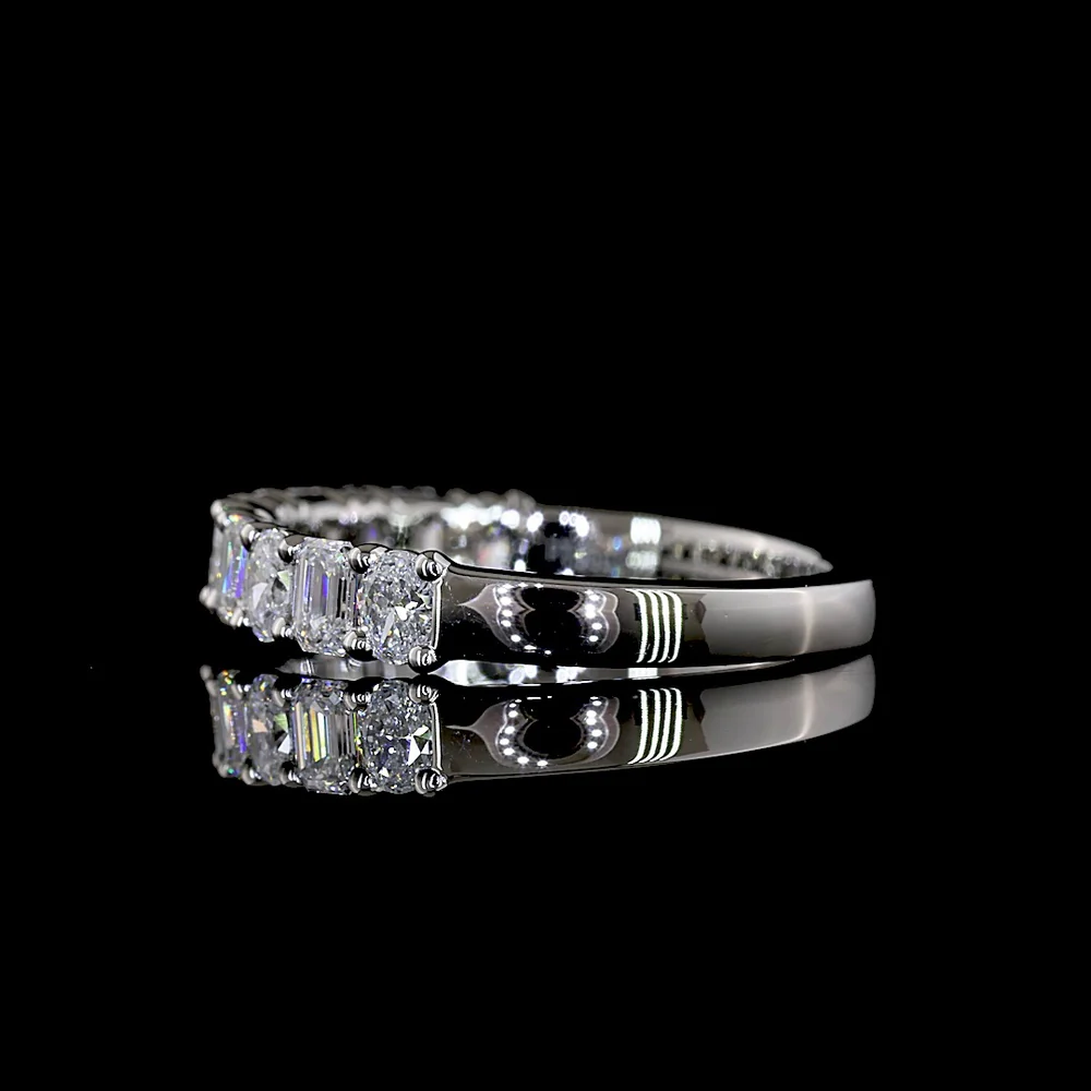 Platinum Half Eternity Band with Alternating Emerald Cut and Oval Cut Lab Diamonds - 0.91 Carat Total Diamond Weight - Covaloro Fine Jewelry - Image 3